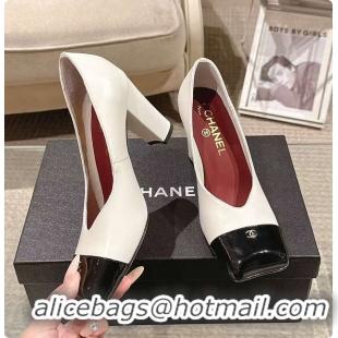 Luxury Chanel Pumps Lambskin & Patent Calfskin Ivory & Black 6080114