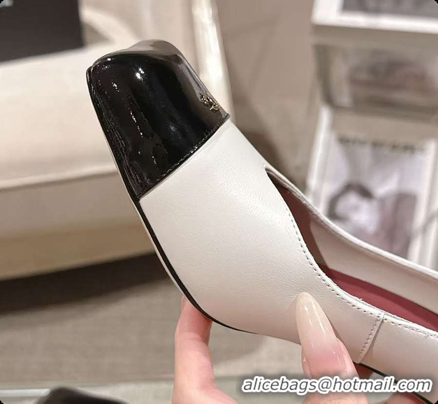 Luxury Chanel Pumps Lambskin & Patent Calfskin Ivory & Black 6080114