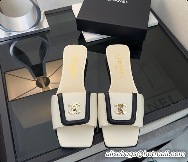 Good Product Chanel Mules Lambskin Ivory & Black 6080116
