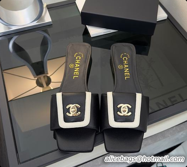 Big Discount Chanel Mules Lambskin Black & White 6080116