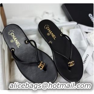 Best Product Chanel THONGS Crackled Laminated Calfskin Black 6080117