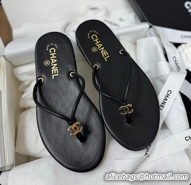 Best Product Chanel THONGS Crackled Laminated Calfskin Black 6080117