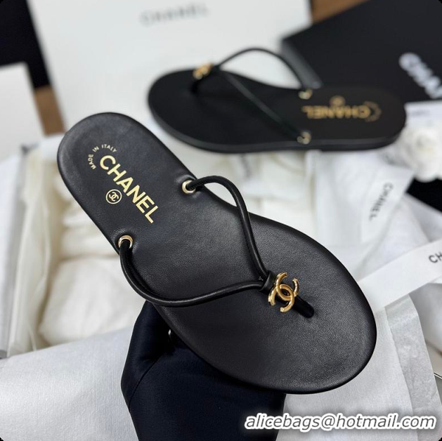 Best Product Chanel THONGS Crackled Laminated Calfskin Black 6080117