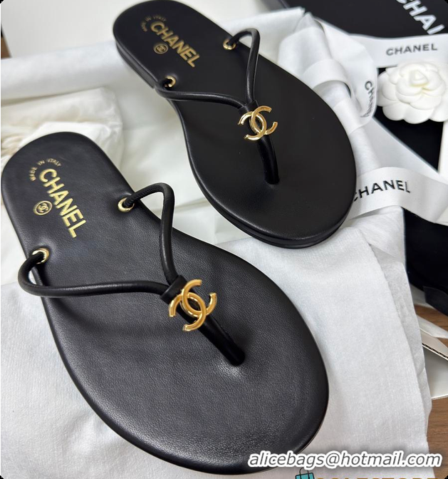 Best Product Chanel THONGS Crackled Laminated Calfskin Black 6080117