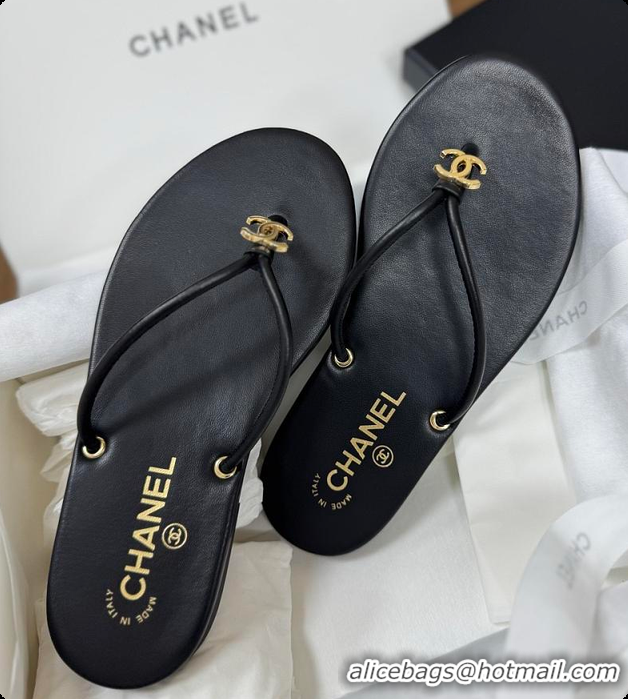 Best Product Chanel THONGS Crackled Laminated Calfskin Black 6080117