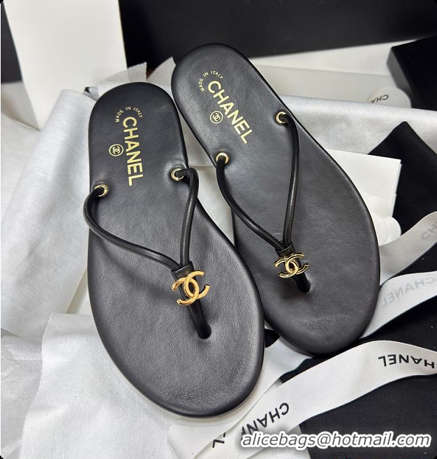Best Product Chanel THONGS Crackled Laminated Calfskin Black 6080117