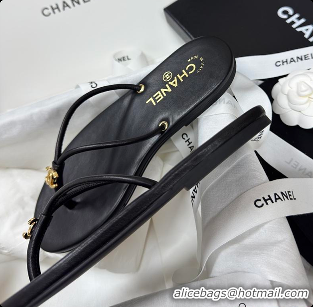 Best Product Chanel THONGS Crackled Laminated Calfskin Black 6080117