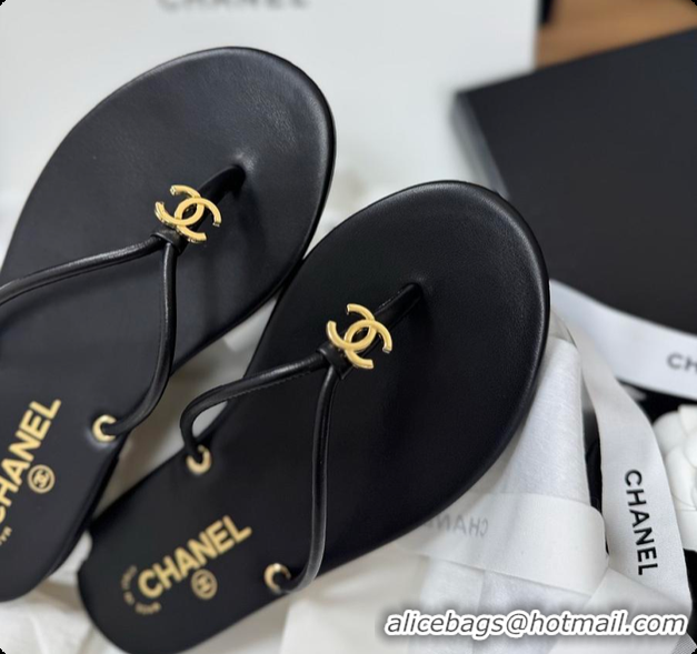 Best Product Chanel THONGS Crackled Laminated Calfskin Black 6080117