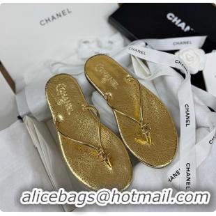 Shop Cheap Chanel THONGS Crackled Laminated Calfskin Gold 6080117
