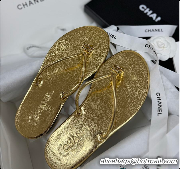 Shop Cheap Chanel THONGS Crackled Laminated Calfskin Gold 6080117