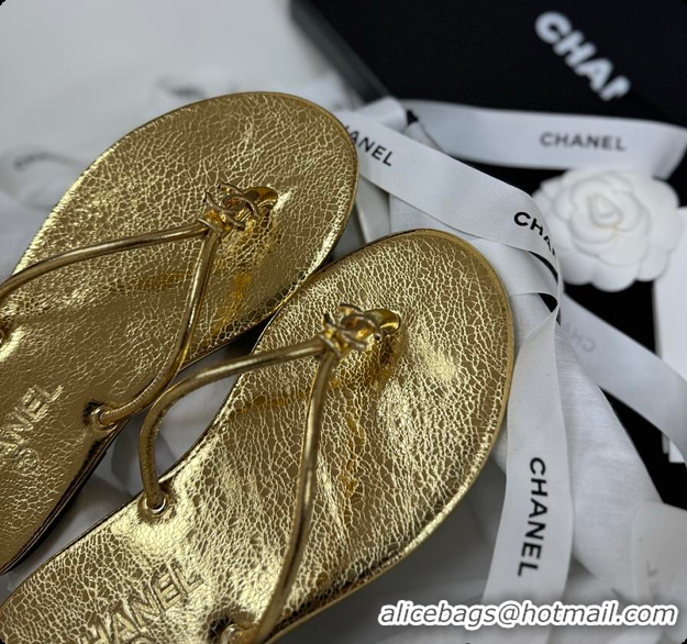 Shop Cheap Chanel THONGS Crackled Laminated Calfskin Gold 6080117