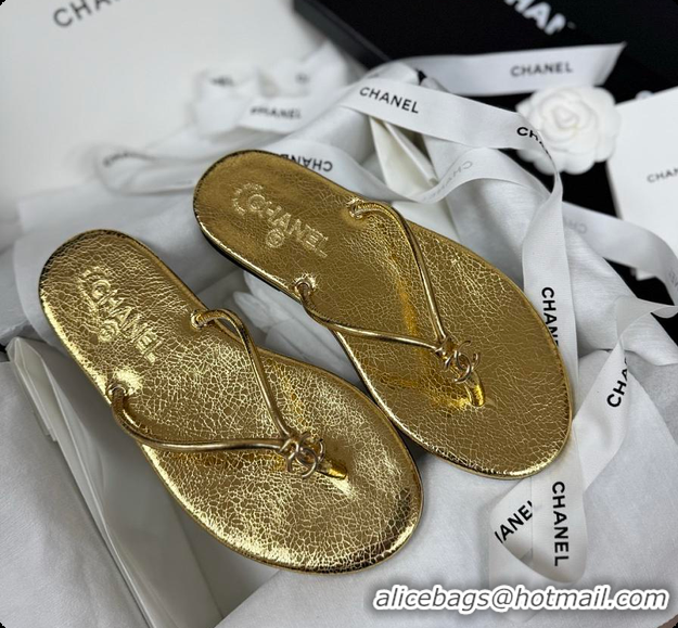Shop Cheap Chanel THONGS Crackled Laminated Calfskin Gold 6080117