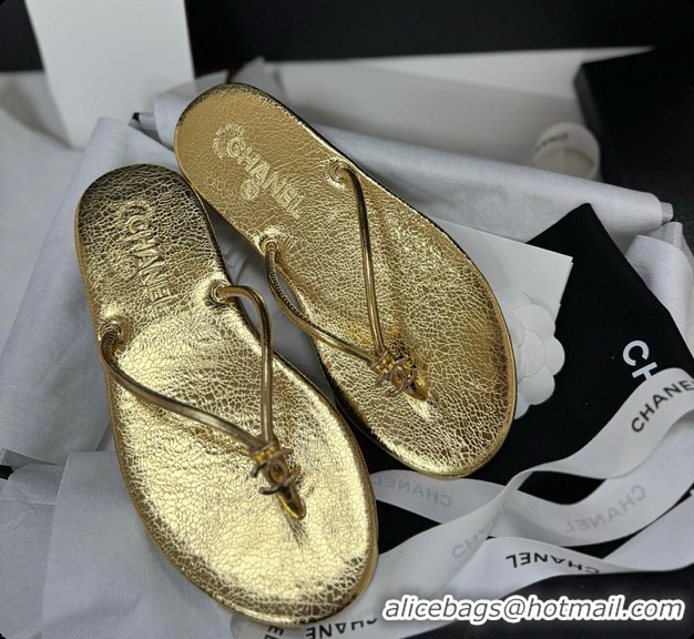 Shop Cheap Chanel THONGS Crackled Laminated Calfskin Gold 6080117