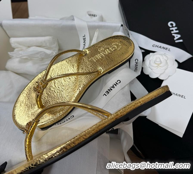 Shop Cheap Chanel THONGS Crackled Laminated Calfskin Gold 6080117