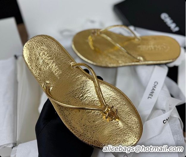 Shop Cheap Chanel THONGS Crackled Laminated Calfskin Gold 6080117