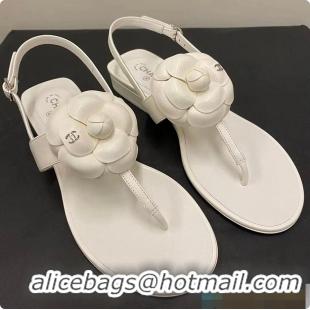 Unique Style Chanel Camellia Sandals Glossy Calfskin  White 6080201