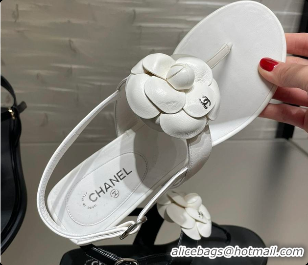 Unique Style Chanel Camellia Sandals Glossy Calfskin  White 6080201