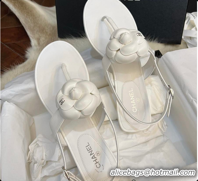 Unique Style Chanel Camellia Sandals Glossy Calfskin  White 6080201