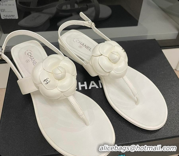 Unique Style Chanel Camellia Sandals Glossy Calfskin  White 6080201