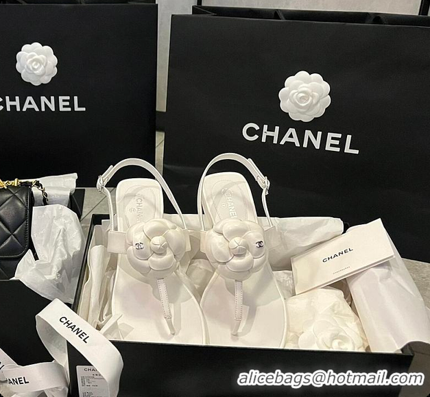 Unique Style Chanel Camellia Sandals Glossy Calfskin  White 6080201