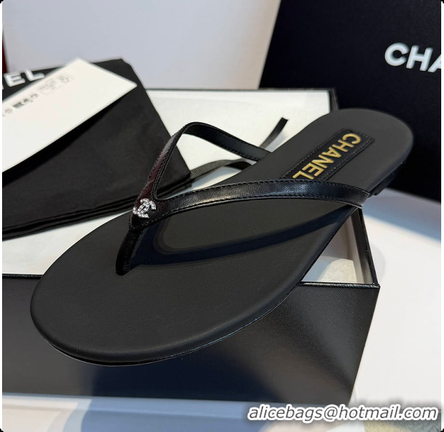 Good Product Chanel Black Leather Flip Flops 6080202