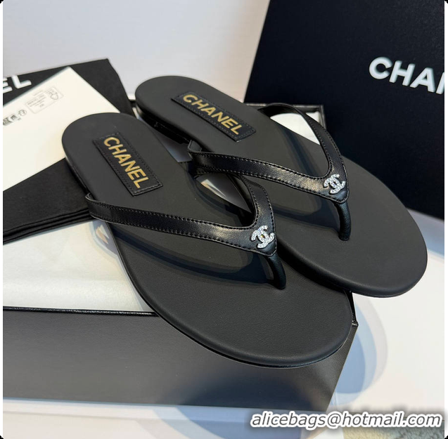 Good Product Chanel Black Leather Flip Flops 6080202