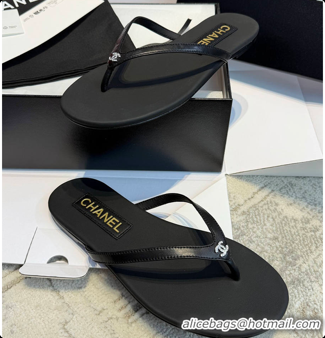 Good Product Chanel Black Leather Flip Flops 6080202