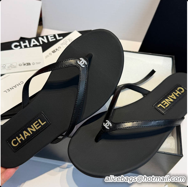 Good Product Chanel Black Leather Flip Flops 6080202