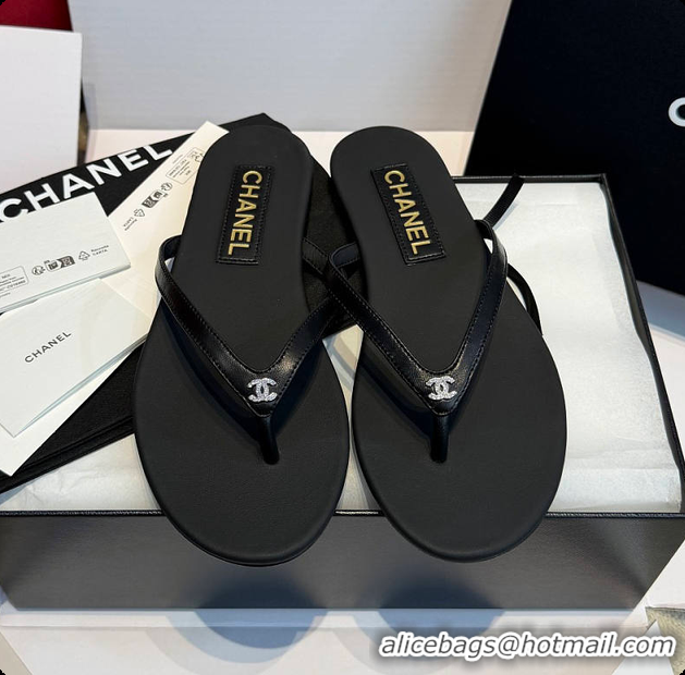 Good Product Chanel Black Leather Flip Flops 6080202