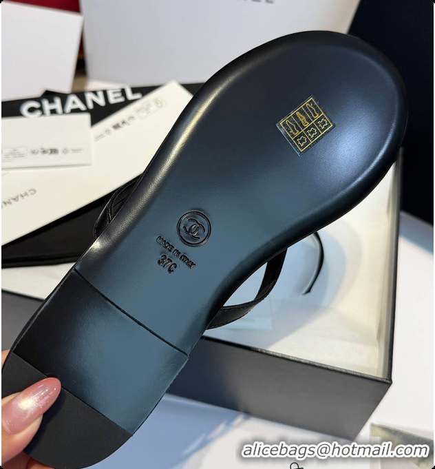 Good Product Chanel Black Leather Flip Flops 6080202