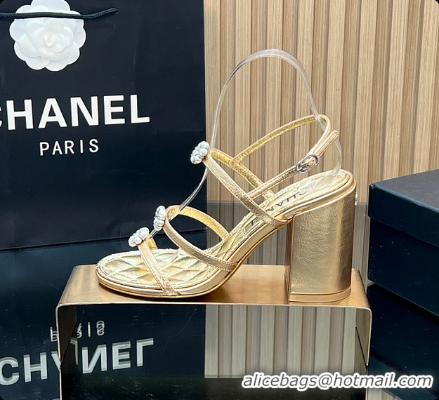 Most Popular Chanel Sandals Sheepskin with a metallic sheen Gold 95mm 6080203