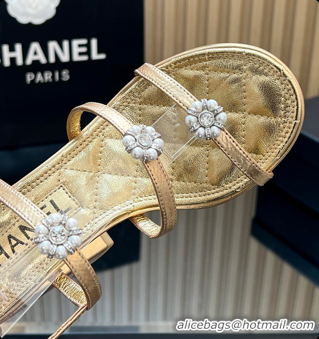 Most Popular Chanel Sandals Sheepskin with a metallic sheen Gold 95mm 6080203