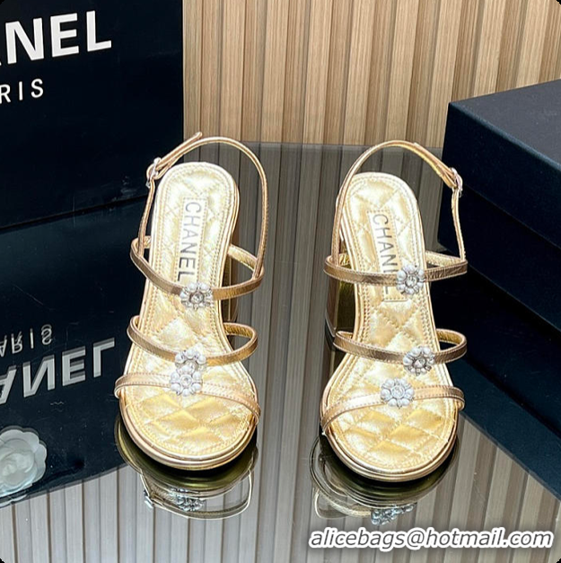 Most Popular Chanel Sandals Sheepskin with a metallic sheen Gold 95mm 6080203