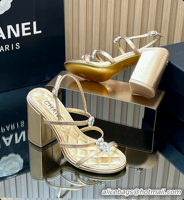 Most Popular Chanel Sandals Sheepskin with a metallic sheen Gold 95mm 6080203