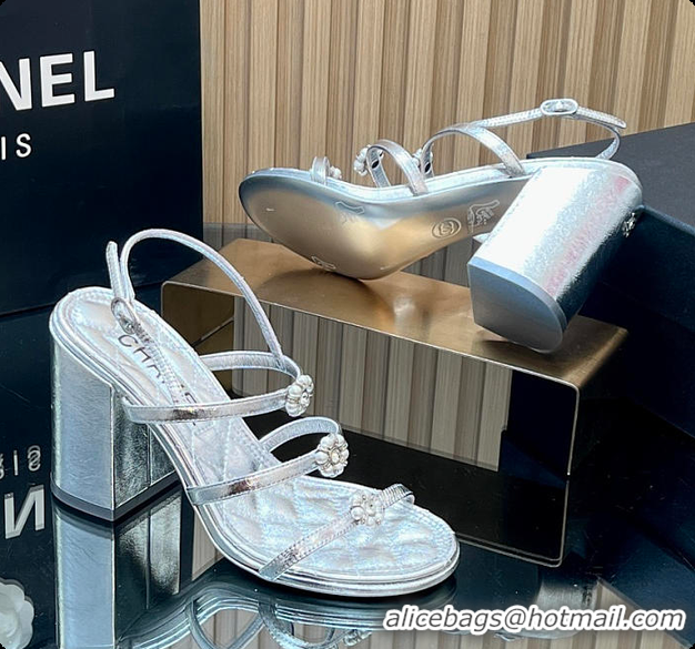 Good Looking Chanel Sandals Sheepskin with a metallic sheen Silver 95mm 6080203