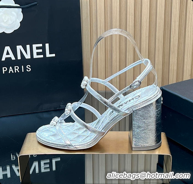 Good Looking Chanel Sandals Sheepskin with a metallic sheen Silver 95mm 6080203