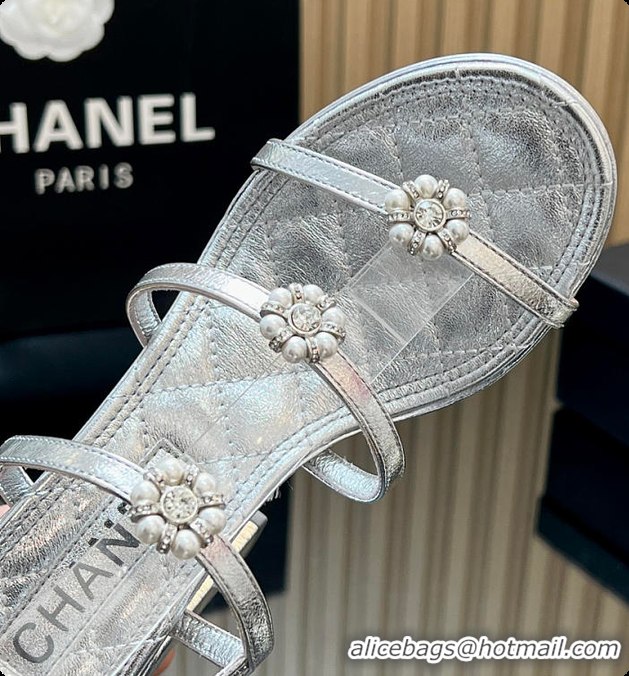 Good Looking Chanel Sandals Sheepskin with a metallic sheen Silver 95mm 6080203