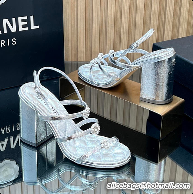 Good Looking Chanel Sandals Sheepskin with a metallic sheen Silver 95mm 6080203