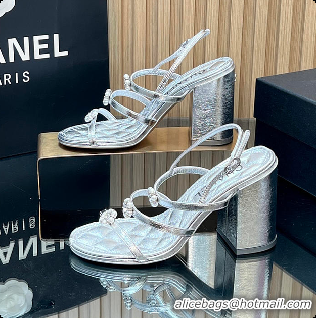 Good Looking Chanel Sandals Sheepskin with a metallic sheen Silver 95mm 6080203