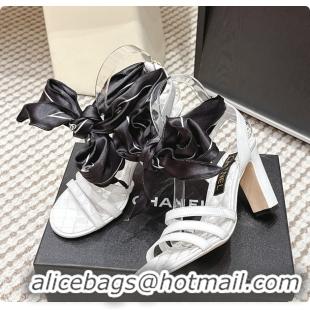 Perfect Chanel Sandals Sheepskin & Silk White & Black 6080204