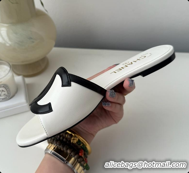 Good Quality Chanel Sandals Sheepskin White & Black 6080205