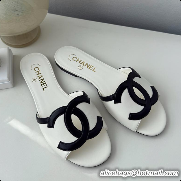 Good Quality Chanel Sandals Sheepskin White & Black 6080205