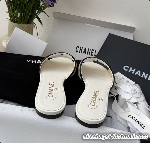 Good Quality Chanel Sandals Sheepskin White & Black 6080205