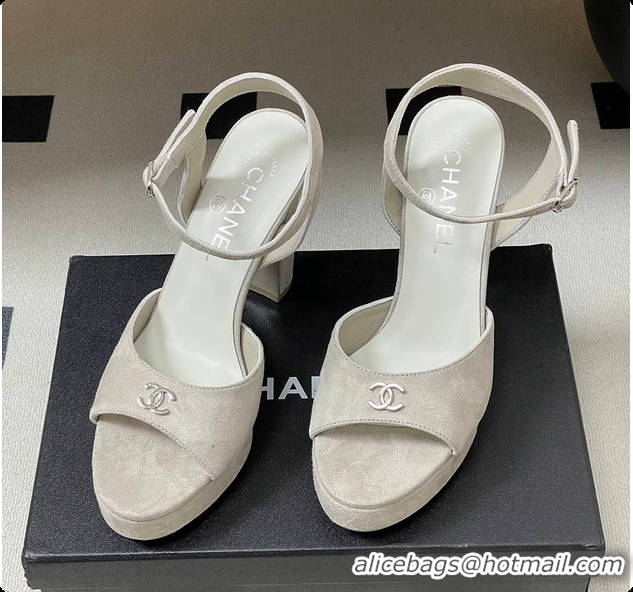 Popular Style Chanel Sandals Suede Kidskin Gray 6080207