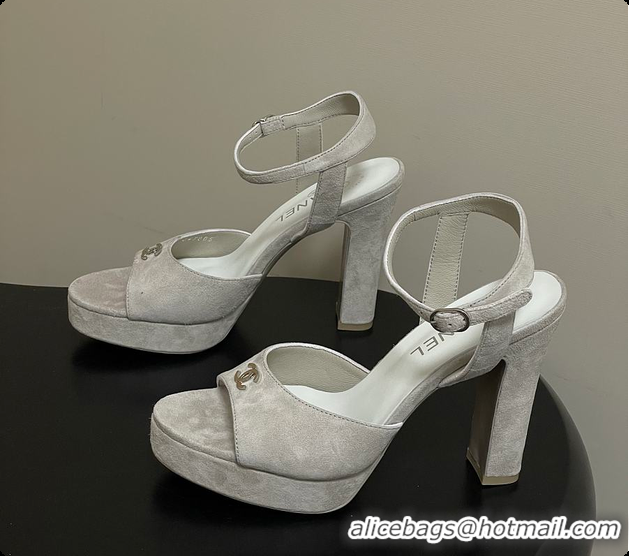 Popular Style Chanel Sandals Suede Kidskin Gray 6080207