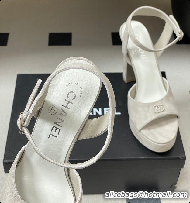 Popular Style Chanel Sandals Suede Kidskin Gray 6080207