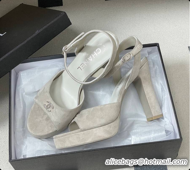 Popular Style Chanel Sandals Suede Kidskin Gray 6080207