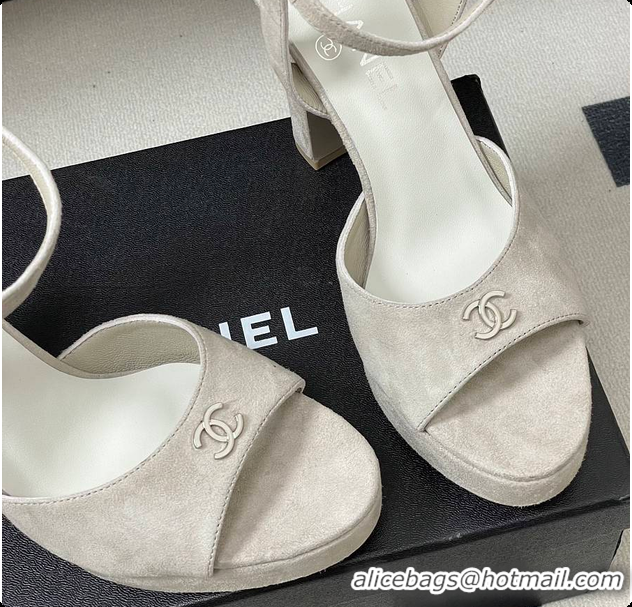 Popular Style Chanel Sandals Suede Kidskin Gray 6080207