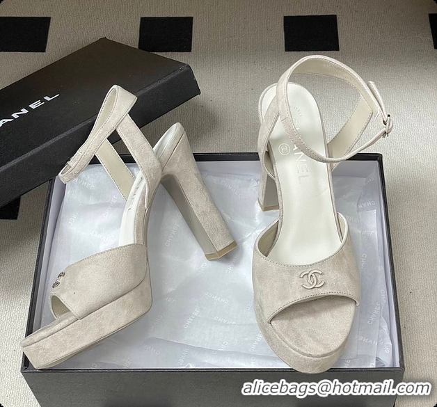 Popular Style Chanel Sandals Suede Kidskin Gray 6080207