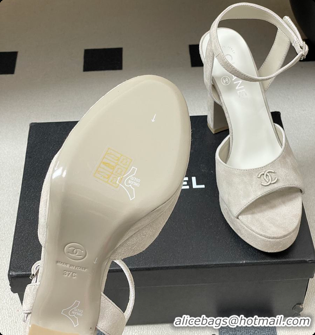 Popular Style Chanel Sandals Suede Kidskin Gray 6080207